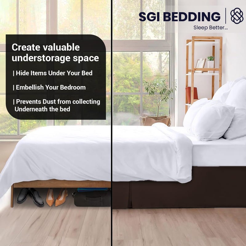 SGI Bedding 12 inch Drop Bed Skirt Queen Size - Platform Style with Secure Fit, Classic Tailored Look, Elegant Pleated Style Dust Ruffle, Split Corners, Wrinkle Resistant Microfiber - Chocolate - Image 5